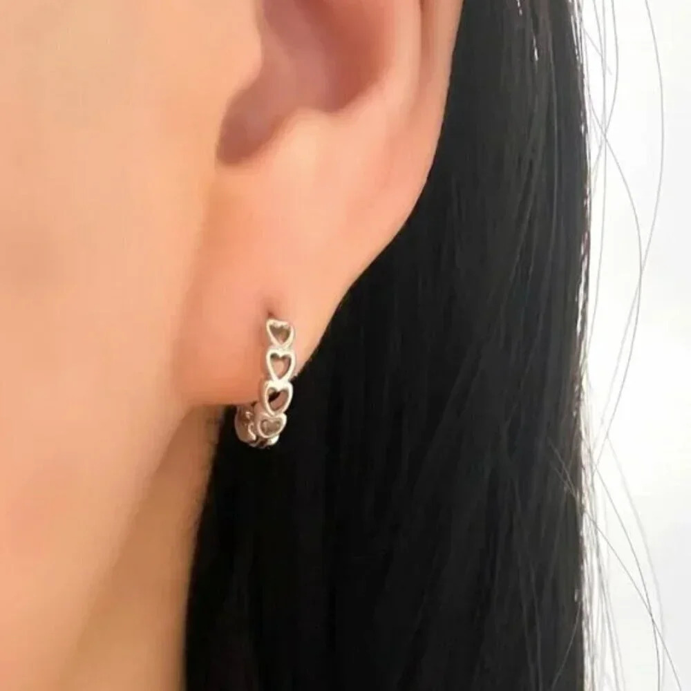 925 Sterling Silver Heart Huggie Earrings Heart Cutout Huggie Hoop Earrings